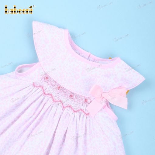 Geometric Smocked In Pink Hand Embroidery Flower For Girl - BB3132